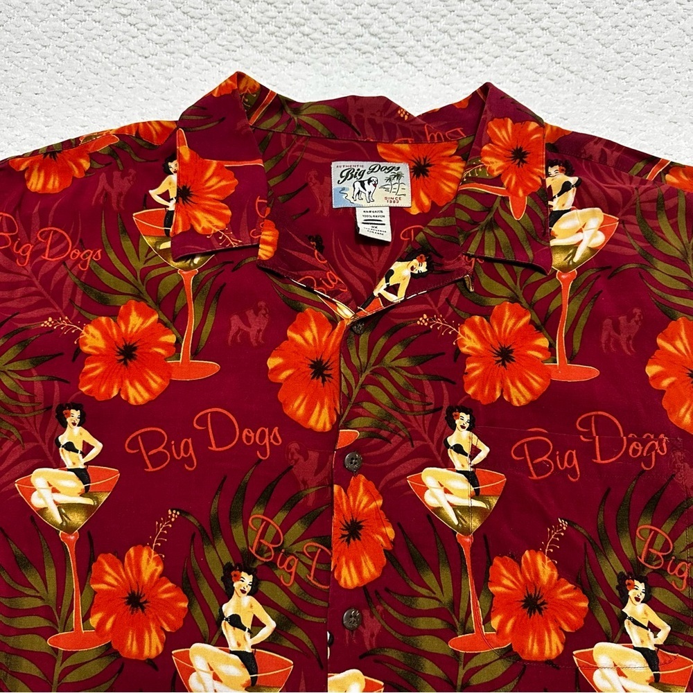 Big Dogs Hawaiian Shirt Girl in Martini Glass Hula Men’s Size 3X - Picture 2 of 6